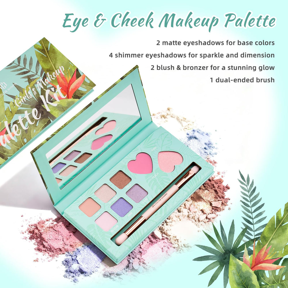 Color Nymph swatches show matte and shimmer eyeshadows for rich color.