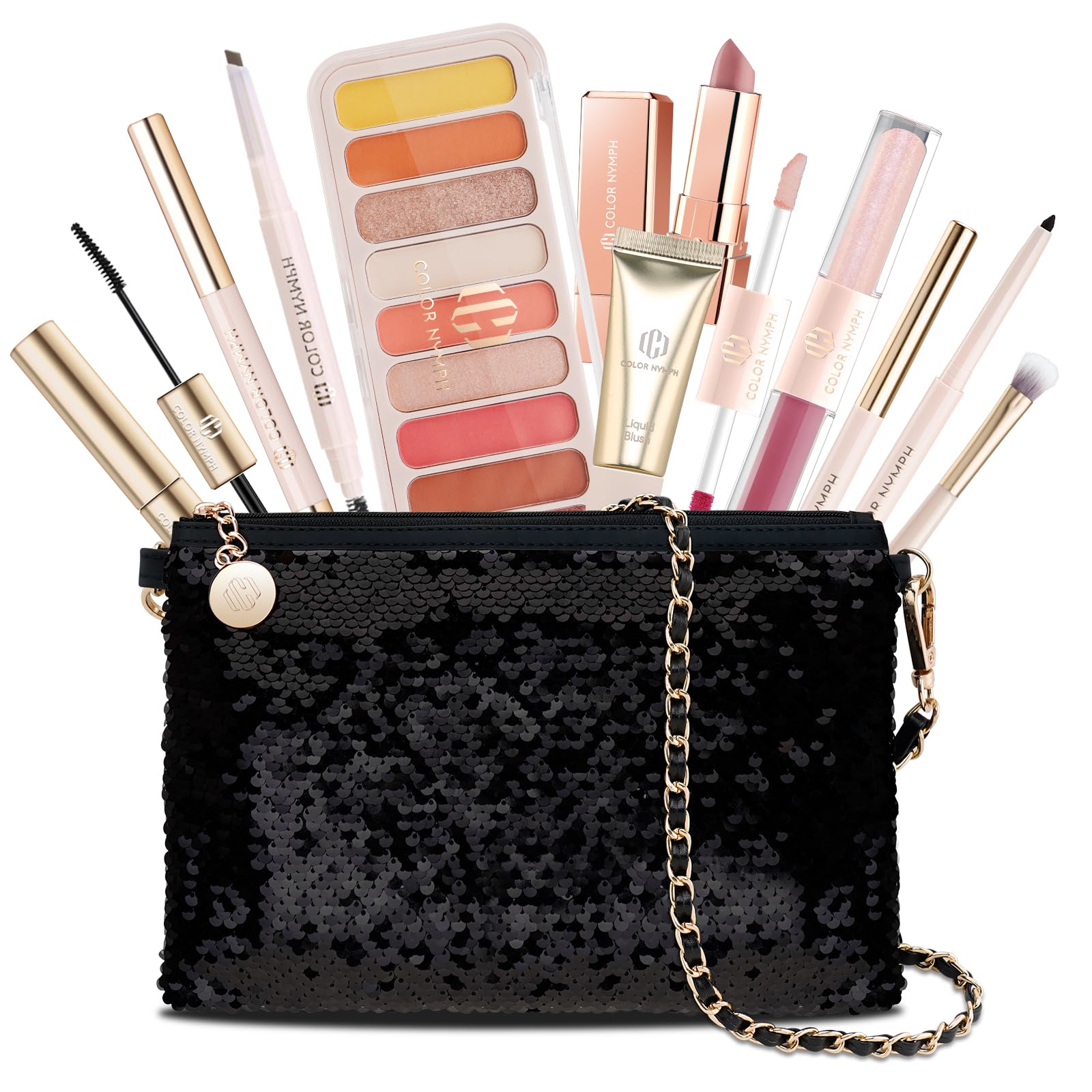 Color Nymph teens makeup kit sequin bag close-up for on-the-go touch-ups