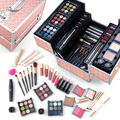 Color Nymph train case open showing organized makeup storage for travel and on-the-go looks.