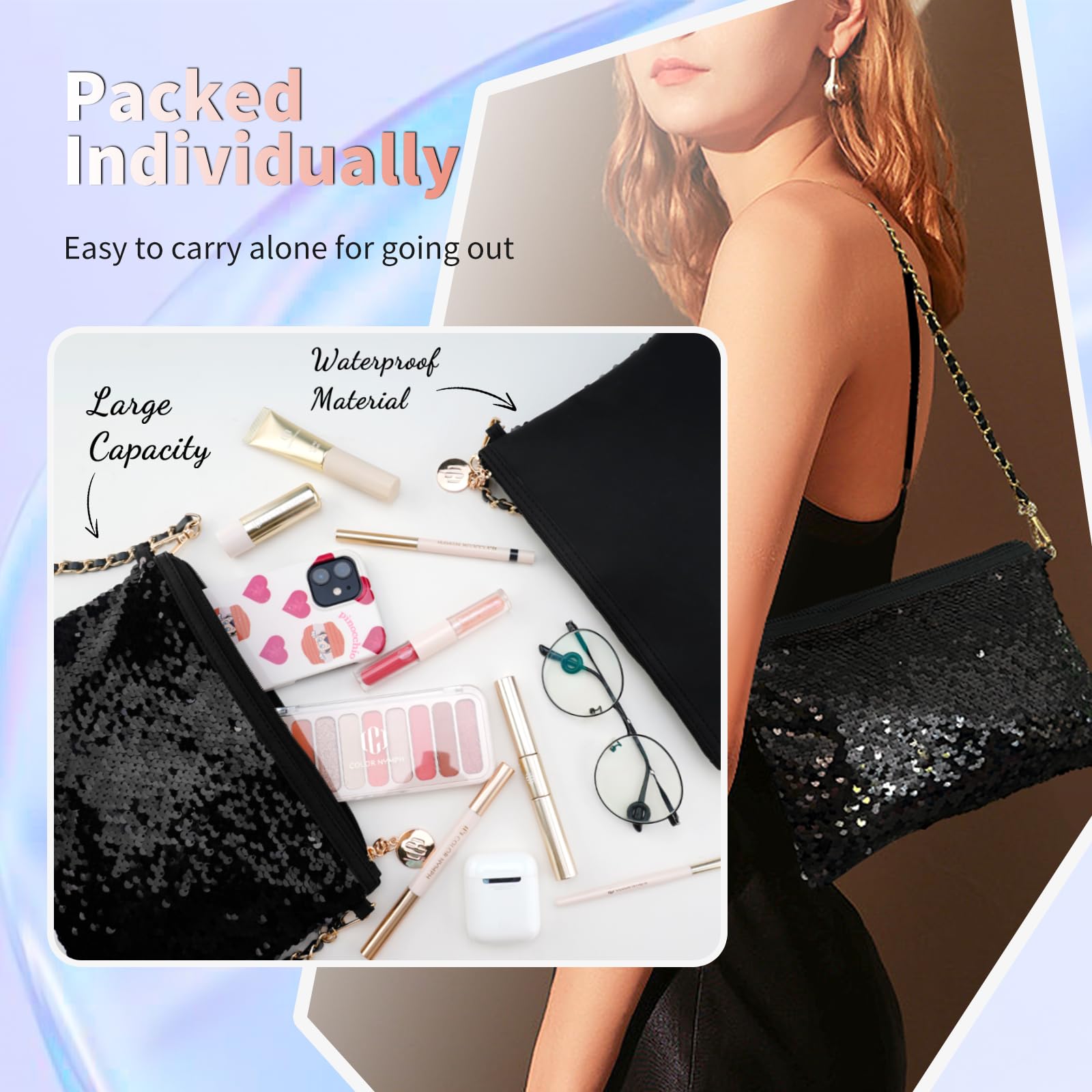 Color Nymph waterproof sequin bag makeup set for events