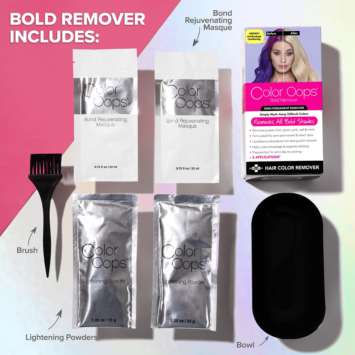 Bottle pour demonstrates controlled dispensing for even color removal.