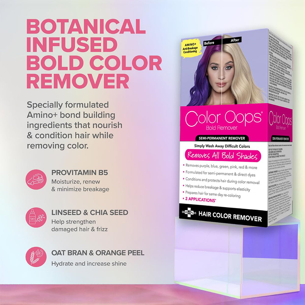 Vegan and cruelty-free logo highlights ethical formulation of Color Oops Bold Remover.
