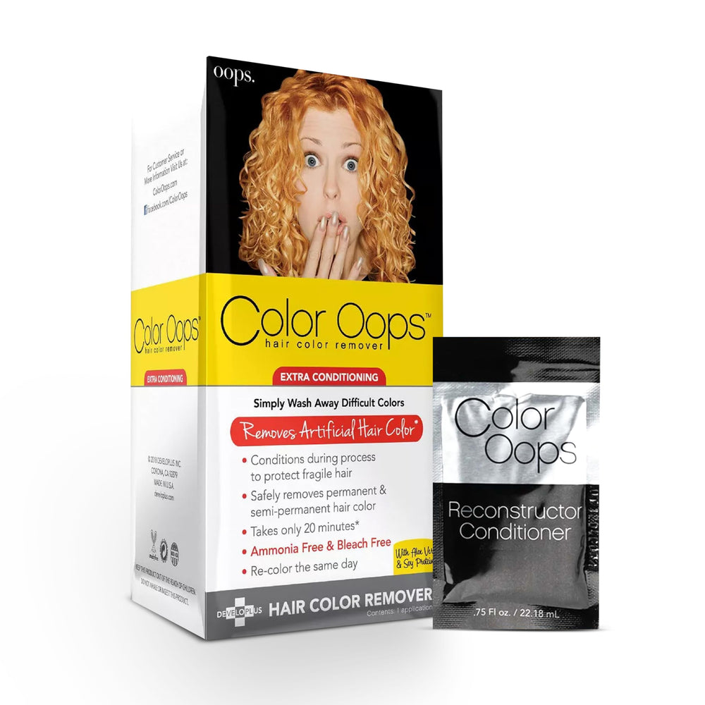 Color Oops bottle and box pictured for safe dye removal and conditioning.