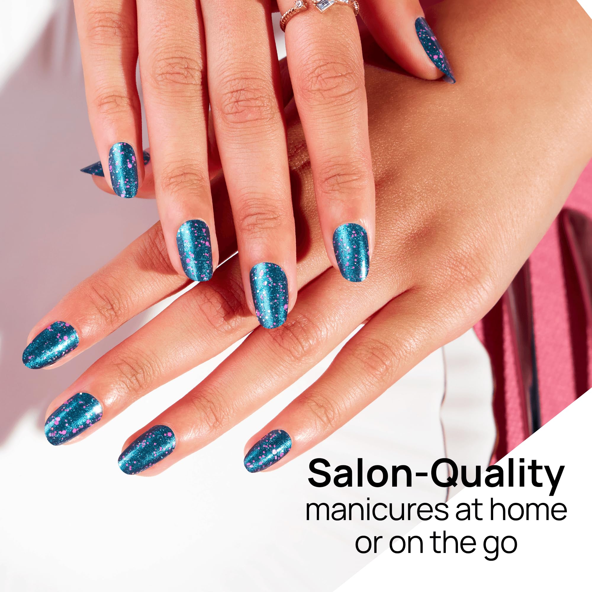 Color Street Frosty Nights pink sparkle accents add holiday shimmer and charm.