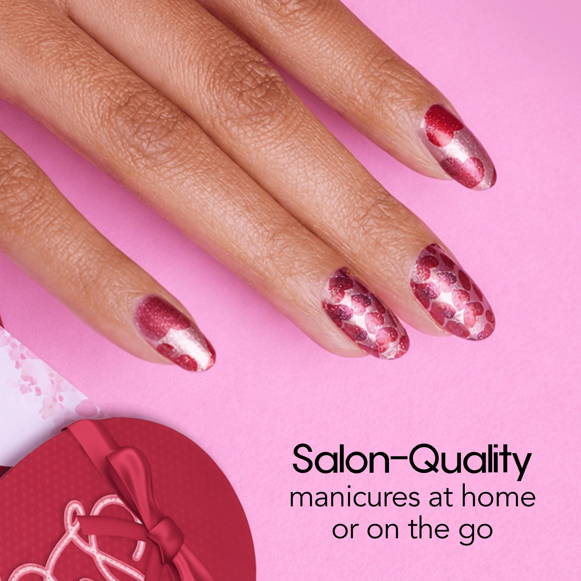 Color Street Thief of Hearts nails with heart patterns add romance to your look.