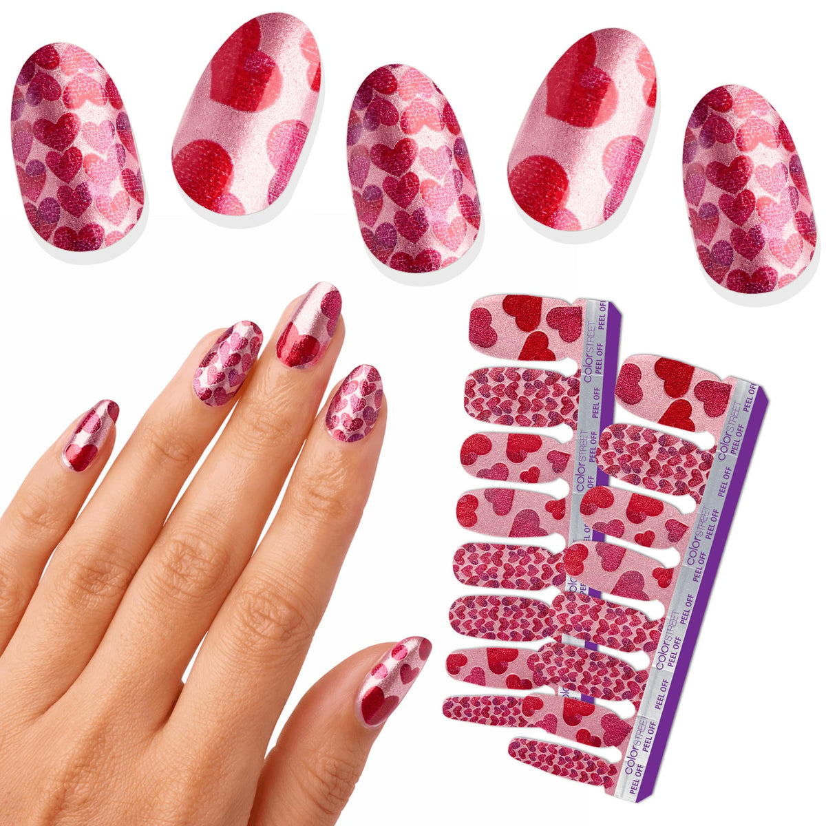 Color Street Thief of Hearts rose gold base nails for at-home salon shine.