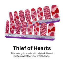 Color Street Thief of Hearts offers a glossy rose gold shine on natural nails.