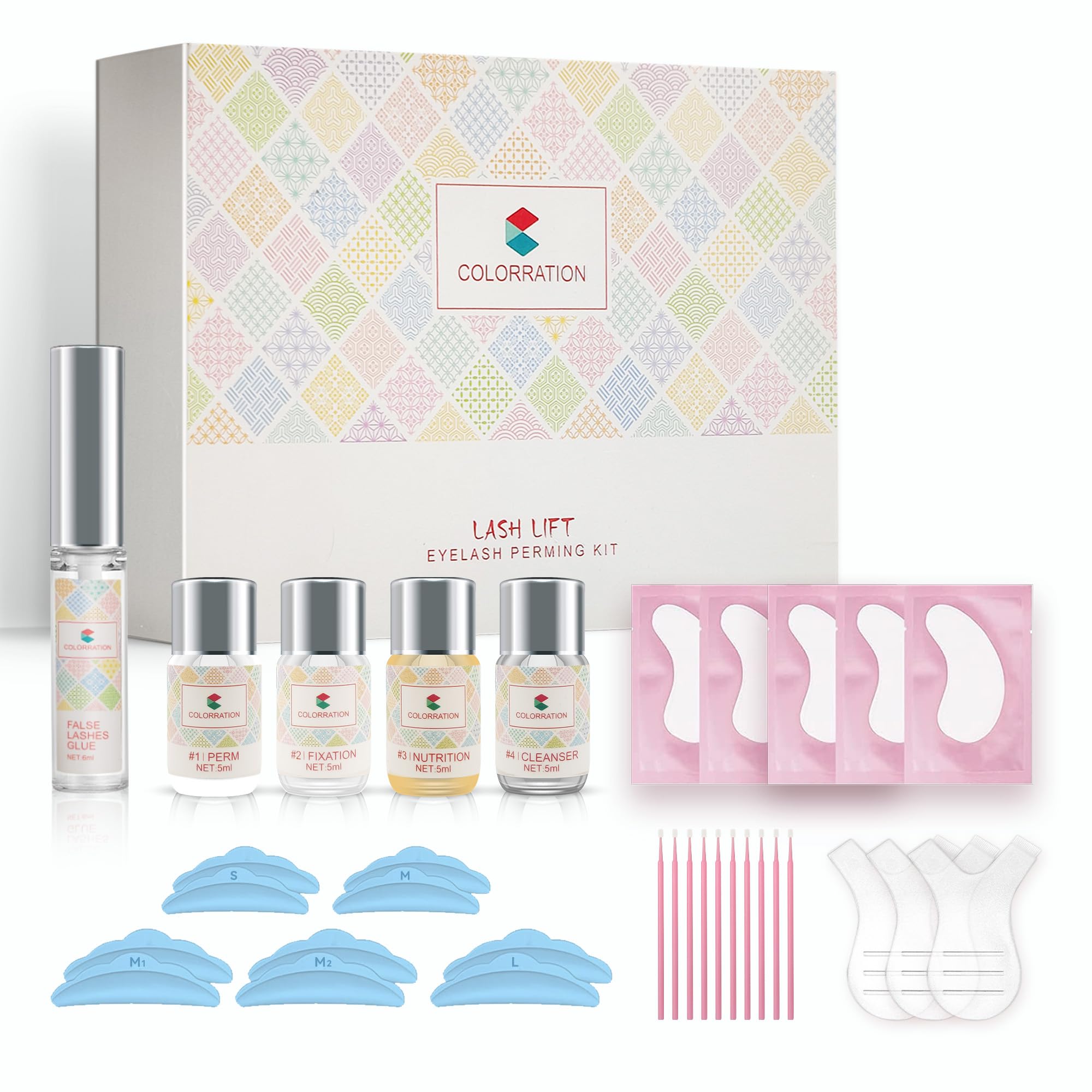 COLORRATION eyelash perm set close-up showing precise curling results