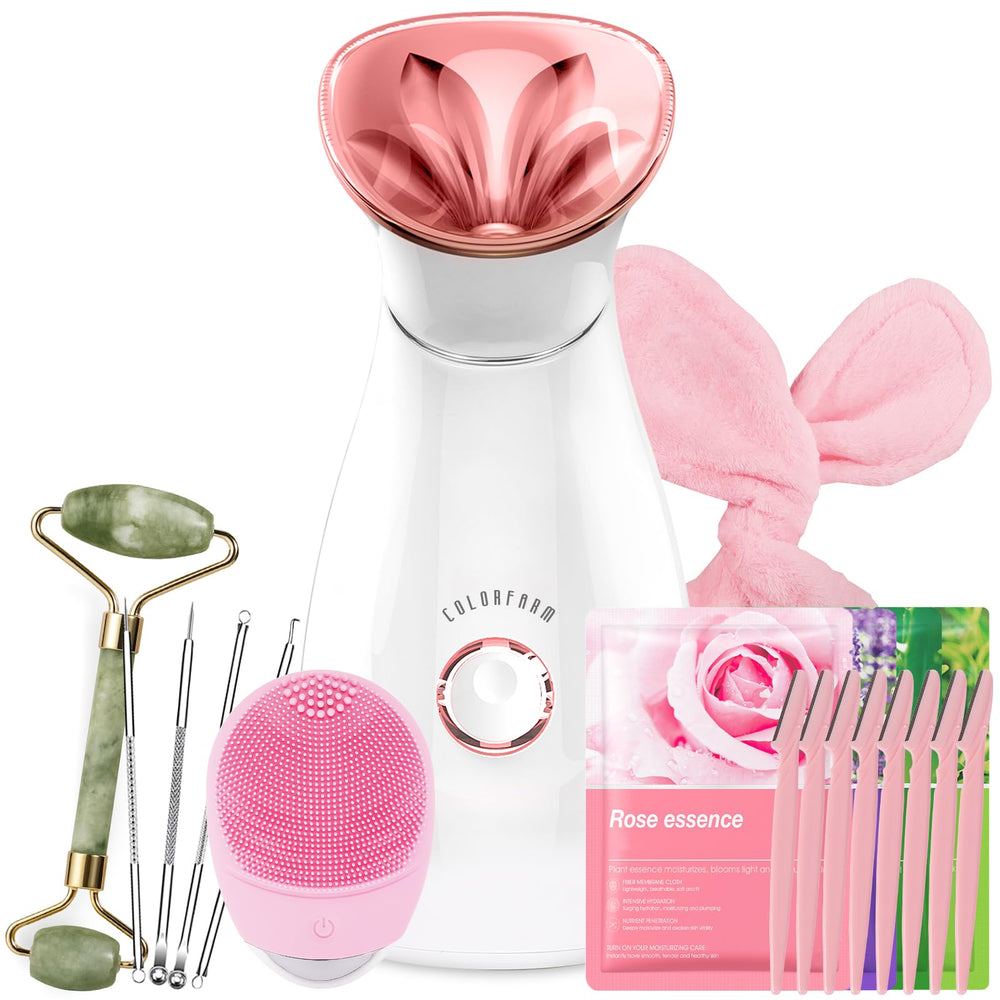 Colorfarm facial steamer in rose gold packaging for a premium home spa