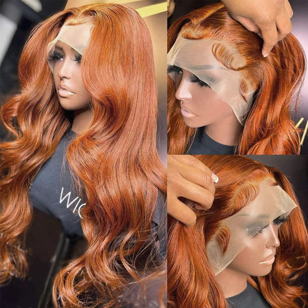 Colorful Bird ginger orange body wave wig with breathable Swiss lace.