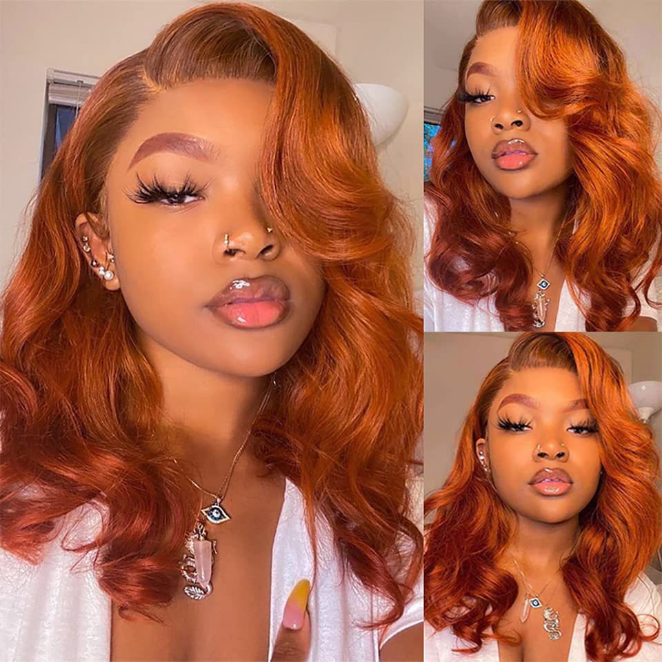 Colorful Bird dark ginger lace front wig in 18-inch length with natural body wave.