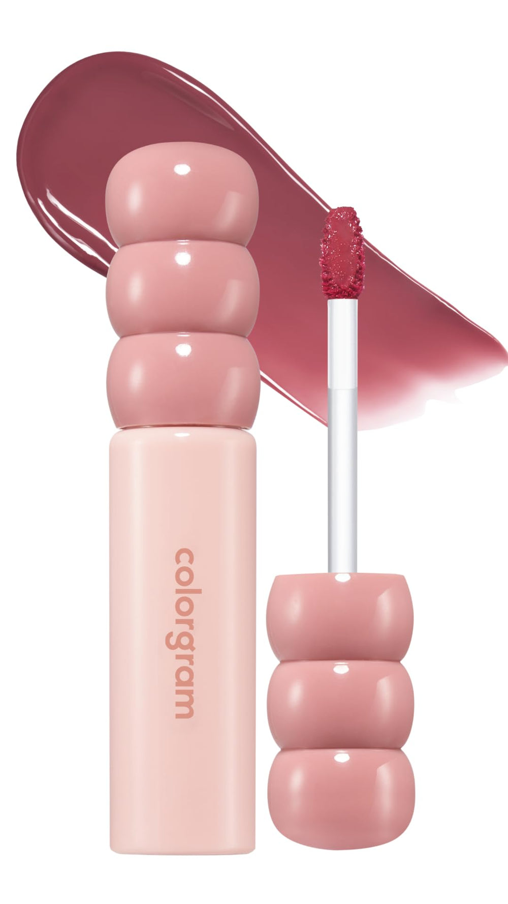 COLORGRAM Fruity Glass Tint 15 Satisfied Fig application close-up shows vibrant, even coverage.