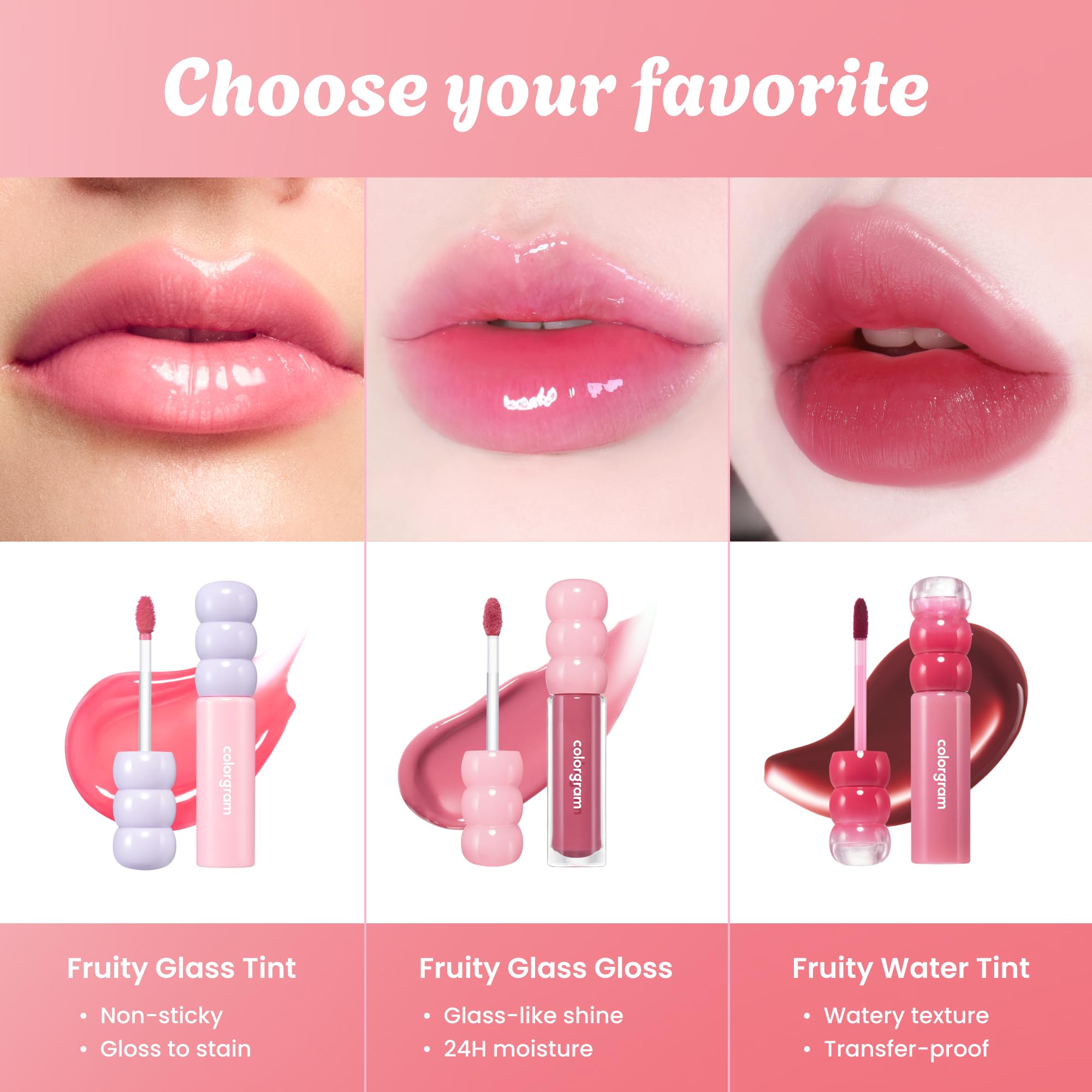 All-day shine effect demonstrated by COLORGRAM Fruity Glass Tint Mini Set 01