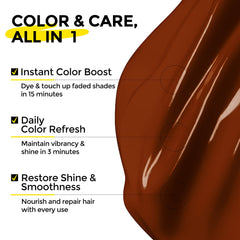 COLORLOMO copper shade on hair demonstrates warm amber glow