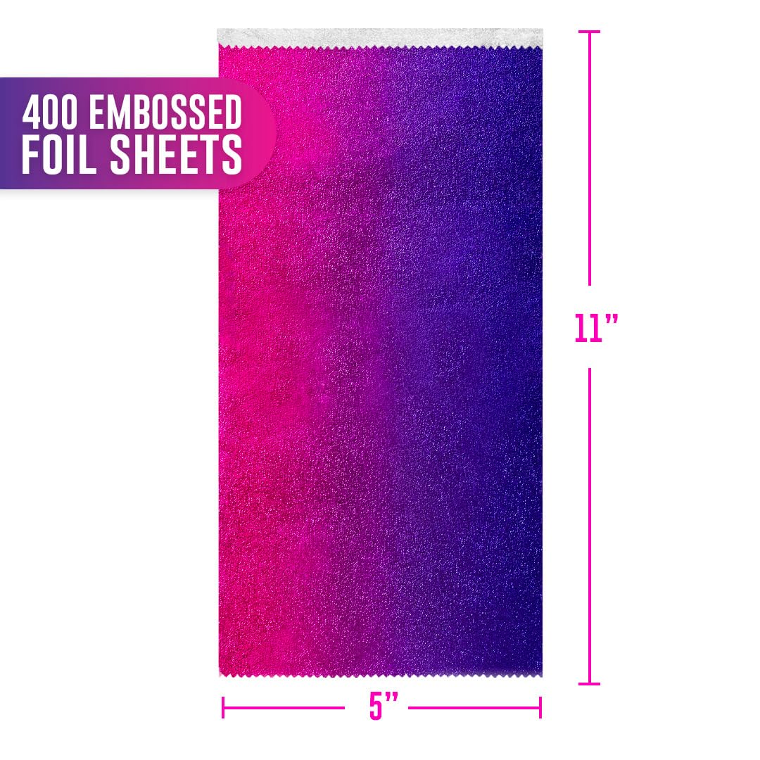 Colortrak pink to purple gradient foil sheets for precise hair coloring applications.