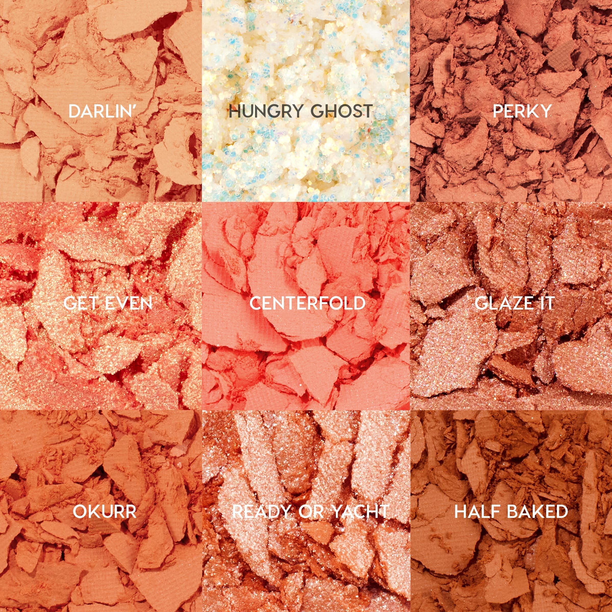 ColourPop Baby Got Peach shades swatch row for quick, everyday wear.