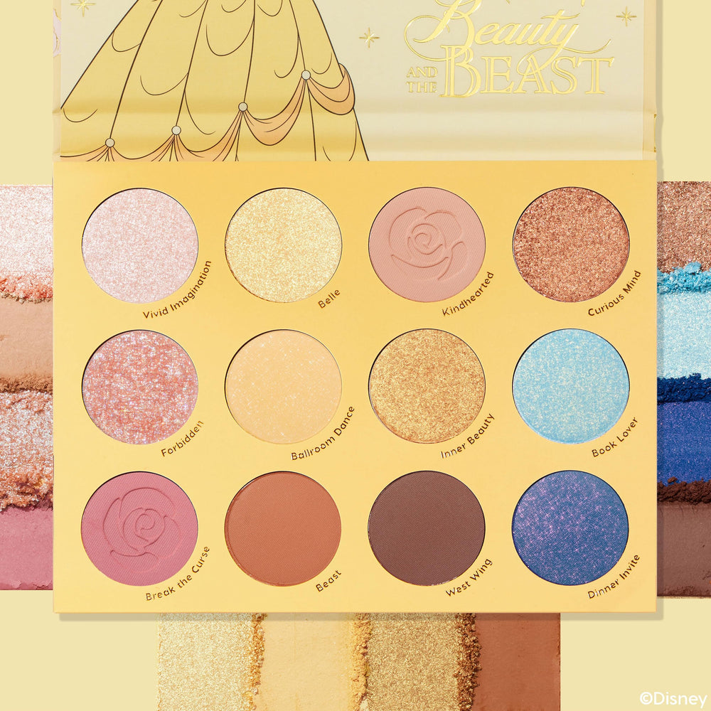 ColourPop Beauty and the Beast palette pan close-up highlights rich metallic and matte finishes