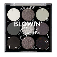 ColourPop Blowin' Smoke palette opened, showing silver and smokey shades for versatile looks.