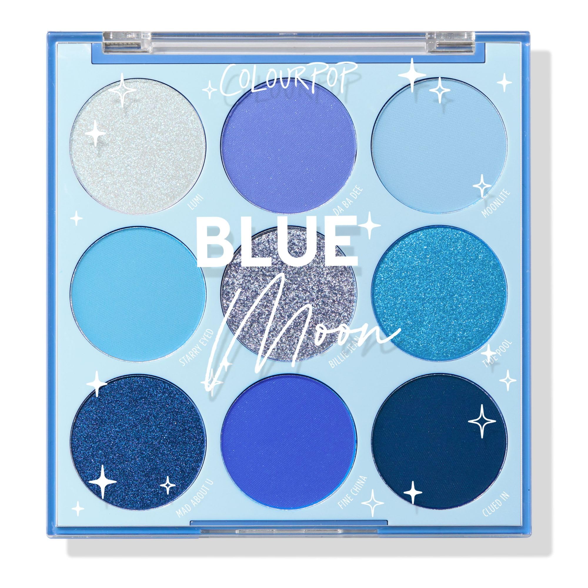 ColourPop Blue Moon palette packaging close-up for a stylish, travel-friendly look.