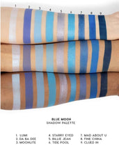 ColourPop Blue Moon matte swatches reveal navy to sky blues for everyday blends