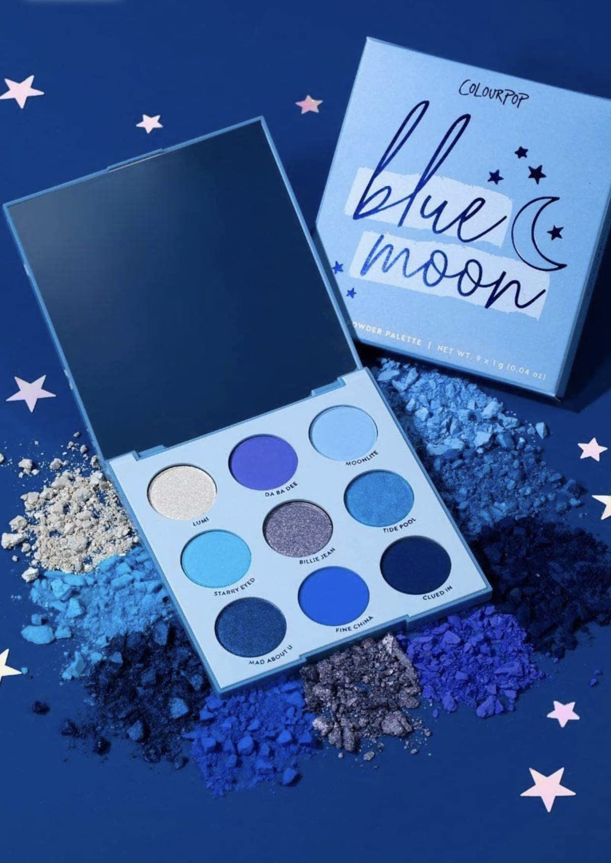 ColourPop Blue Moon metallic swatches show iridescent shimmer for party-ready lids