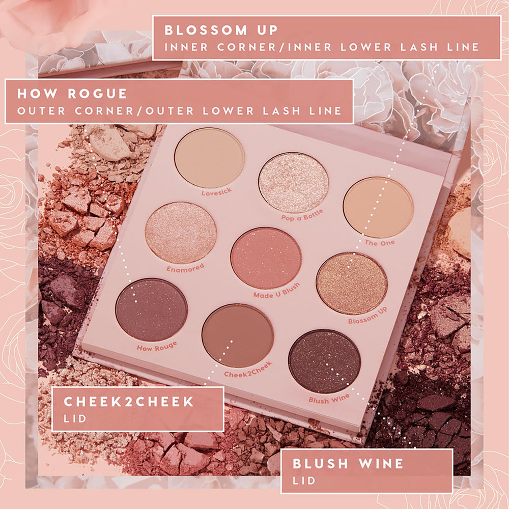 ColourPop Blush Crush metallic shadows close-up highlights bold payoff on lids.