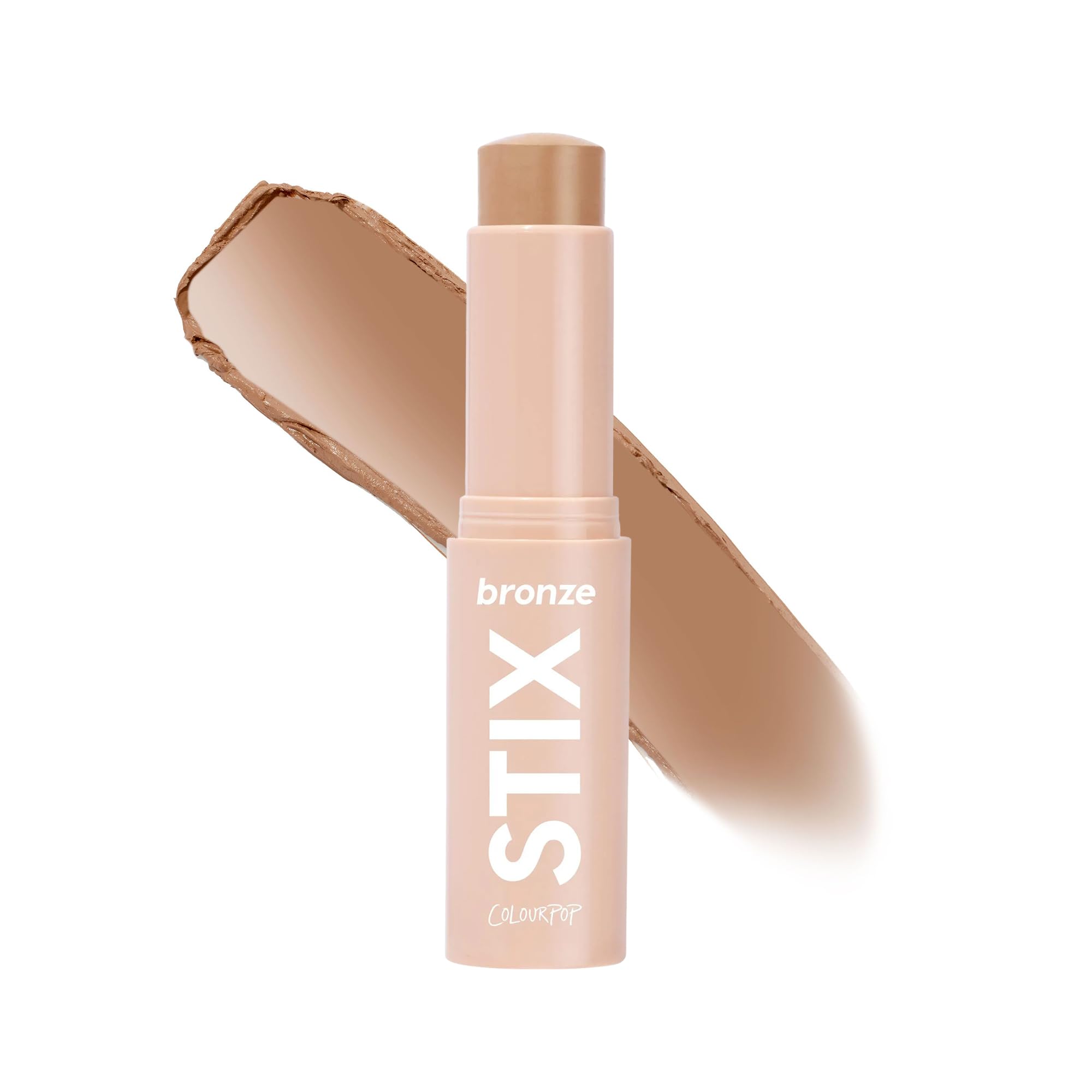ColourPop Cream Bronzer Stick swatch on cheek for sun-kissed warmth.