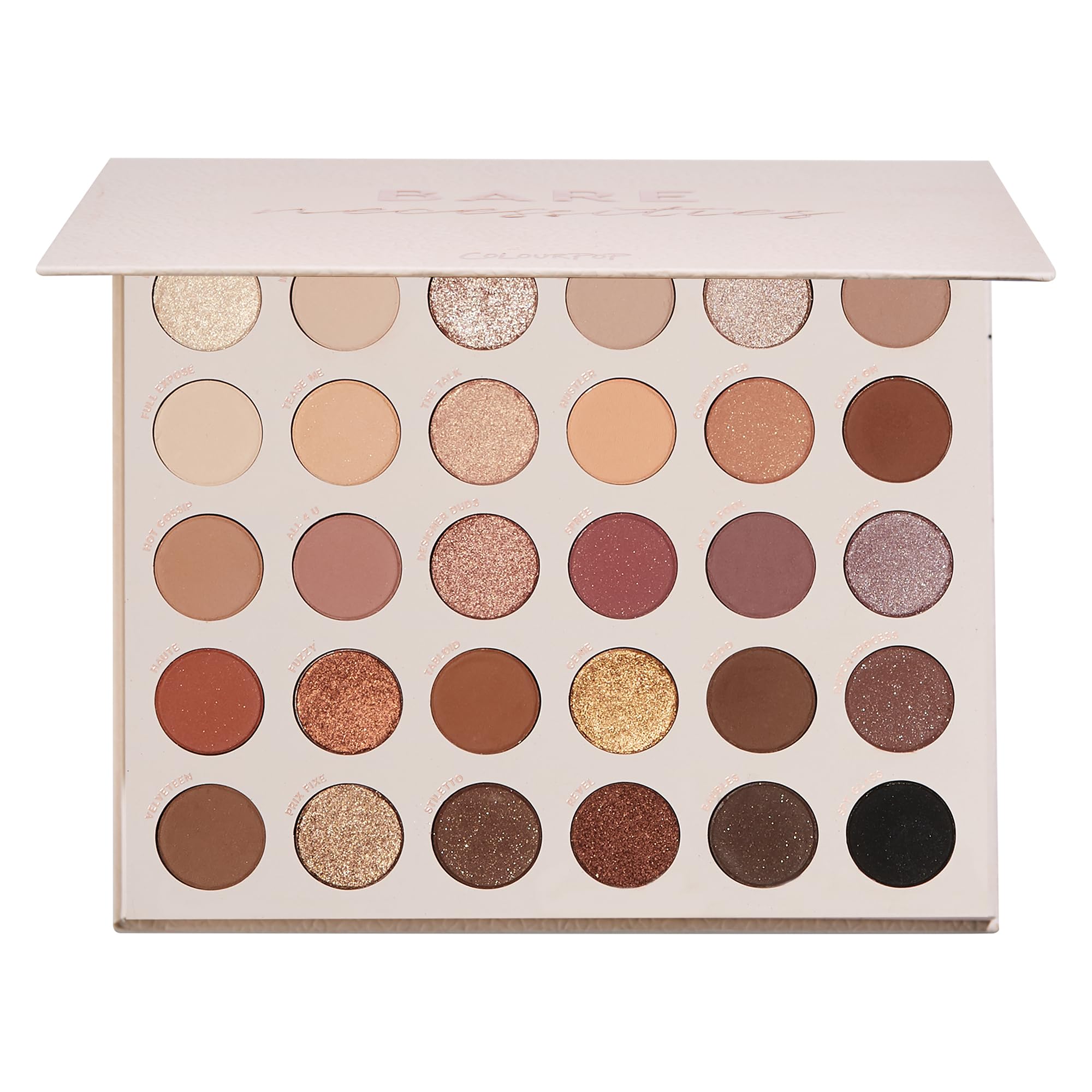 ColourPop Bare Necessities palette front view with versatile colors for everyday eye looks.