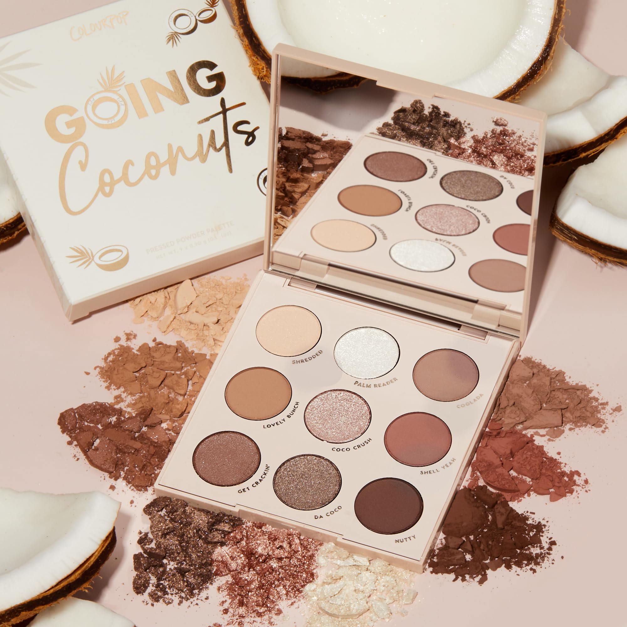 ColourPop Going Coconuts compact with mirror for travel touch-ups.