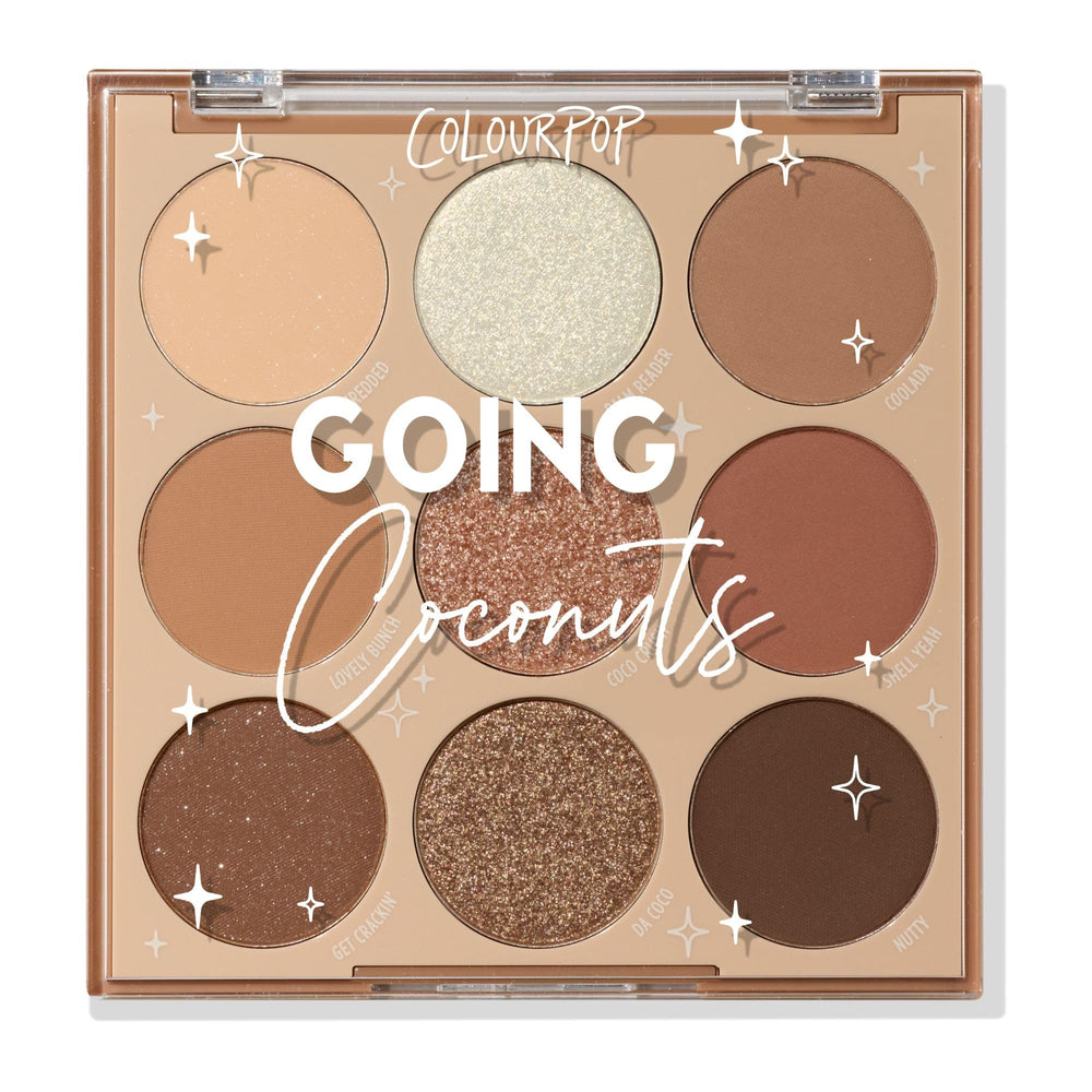 ColourPop Going Coconuts palette close-up shows velvety neutral shades.