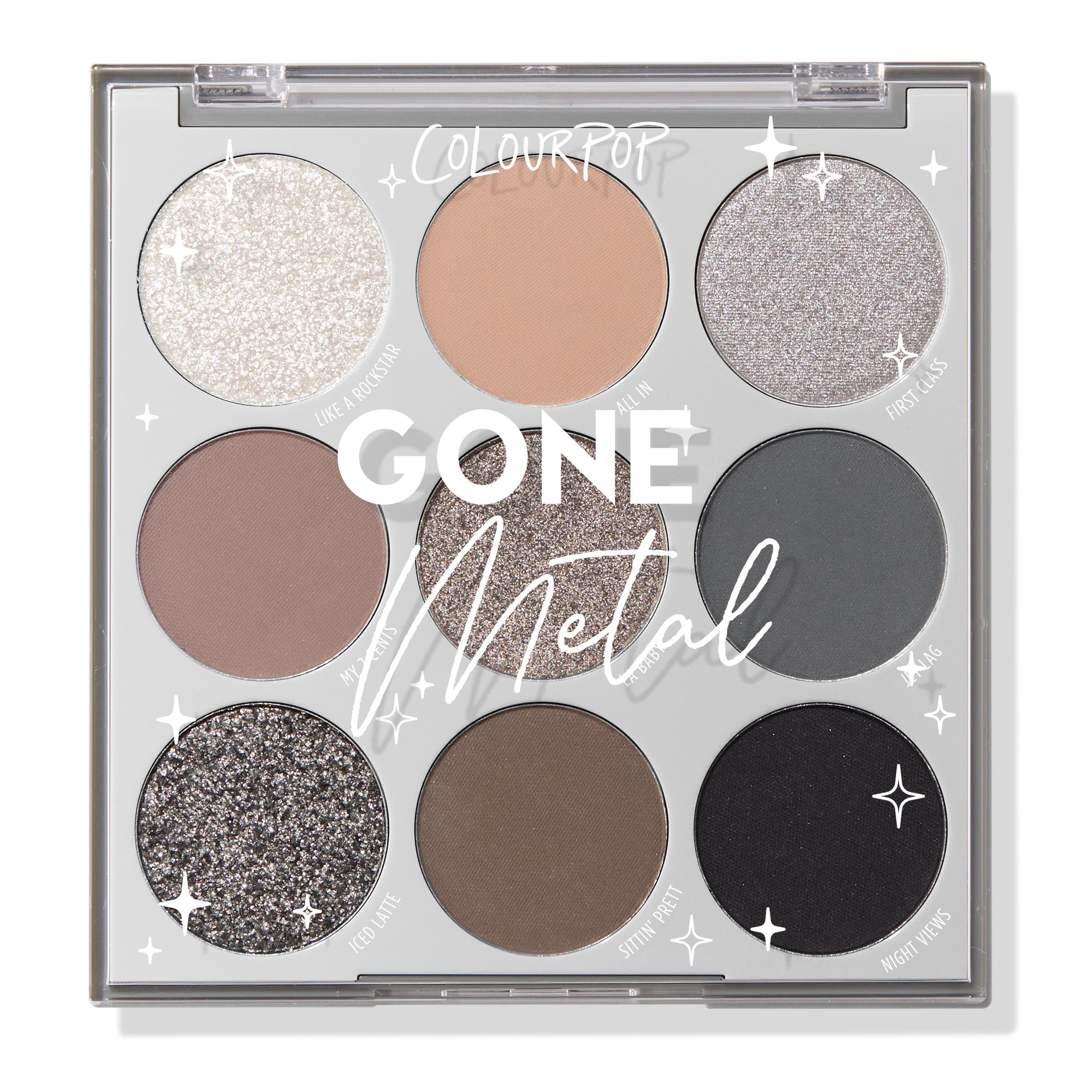 ColourPop Gone Metal palette front shows sleek, travel-friendly packaging for on-the-go looks.