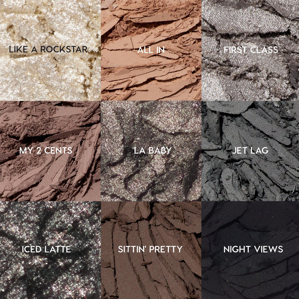 ColourPop Gone Metal swatches showcase matte, metallic, and glitter finishes in one palette.