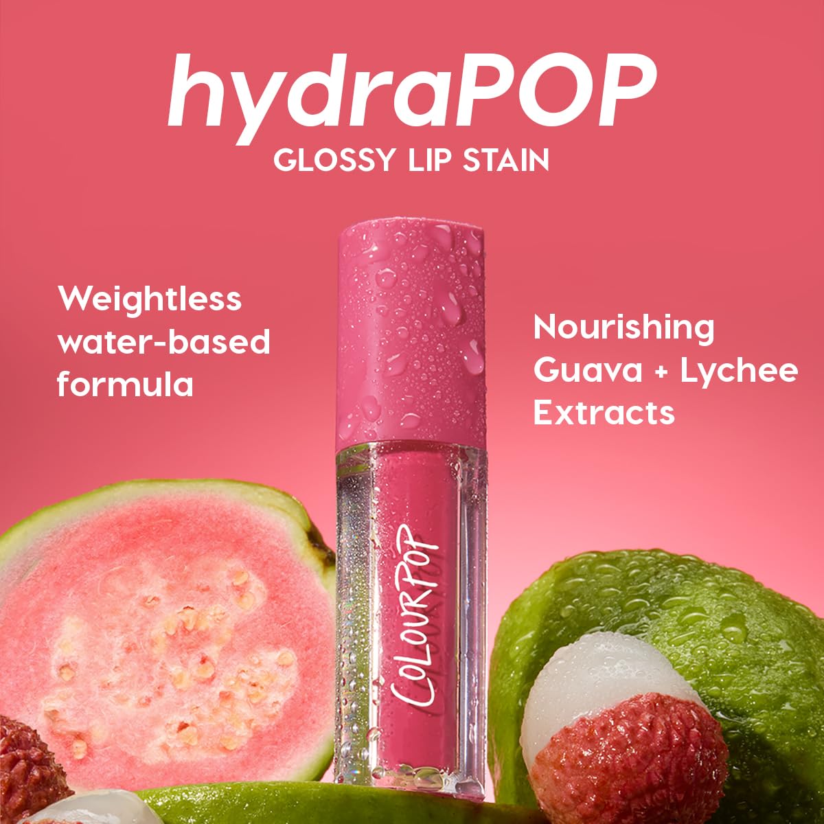 ColourPop HydraPop ingredients-squalane and guava-lychee nourish lips.