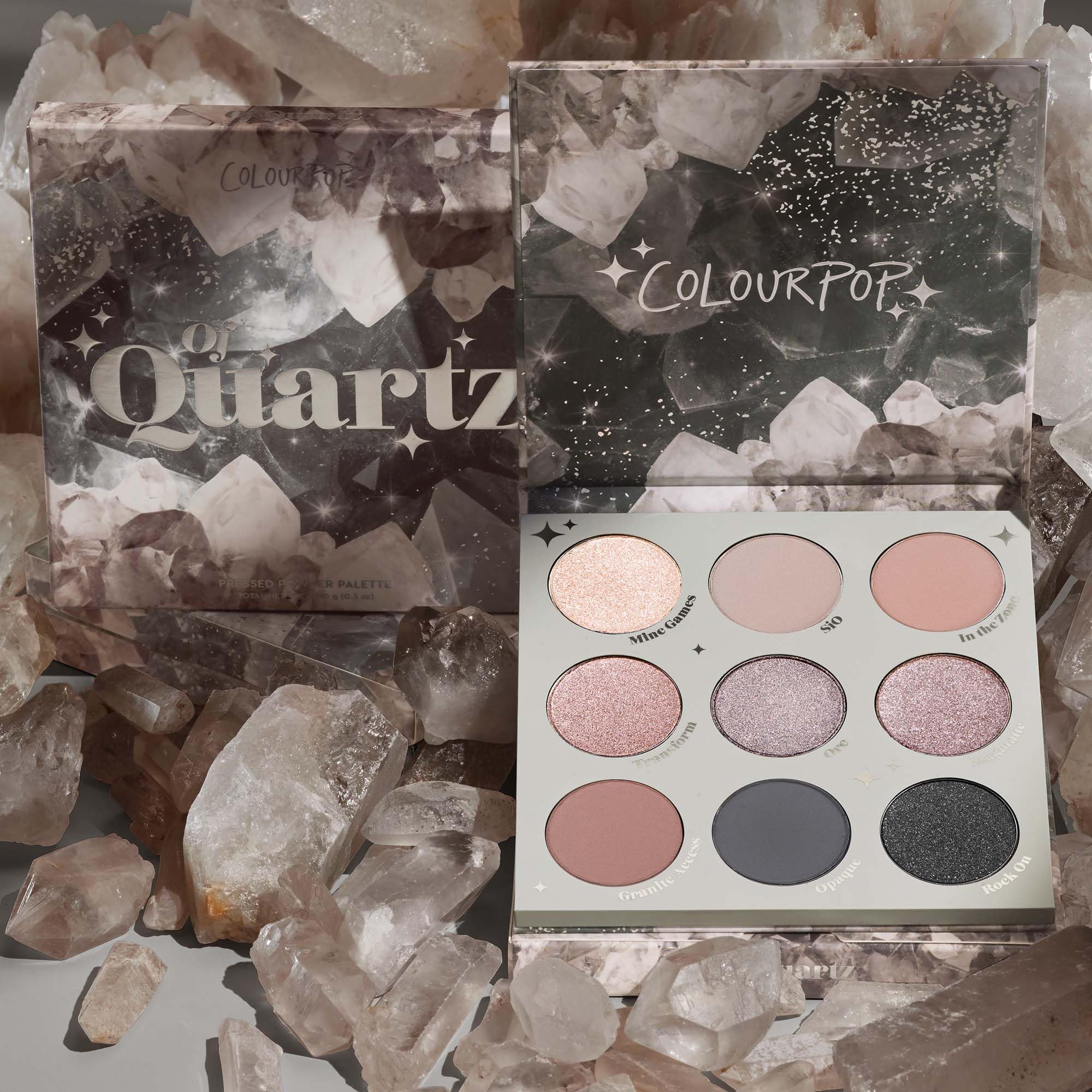 ColourPop Of Quartz packaging display showcases a compact, travel-friendly 0.3 oz size.