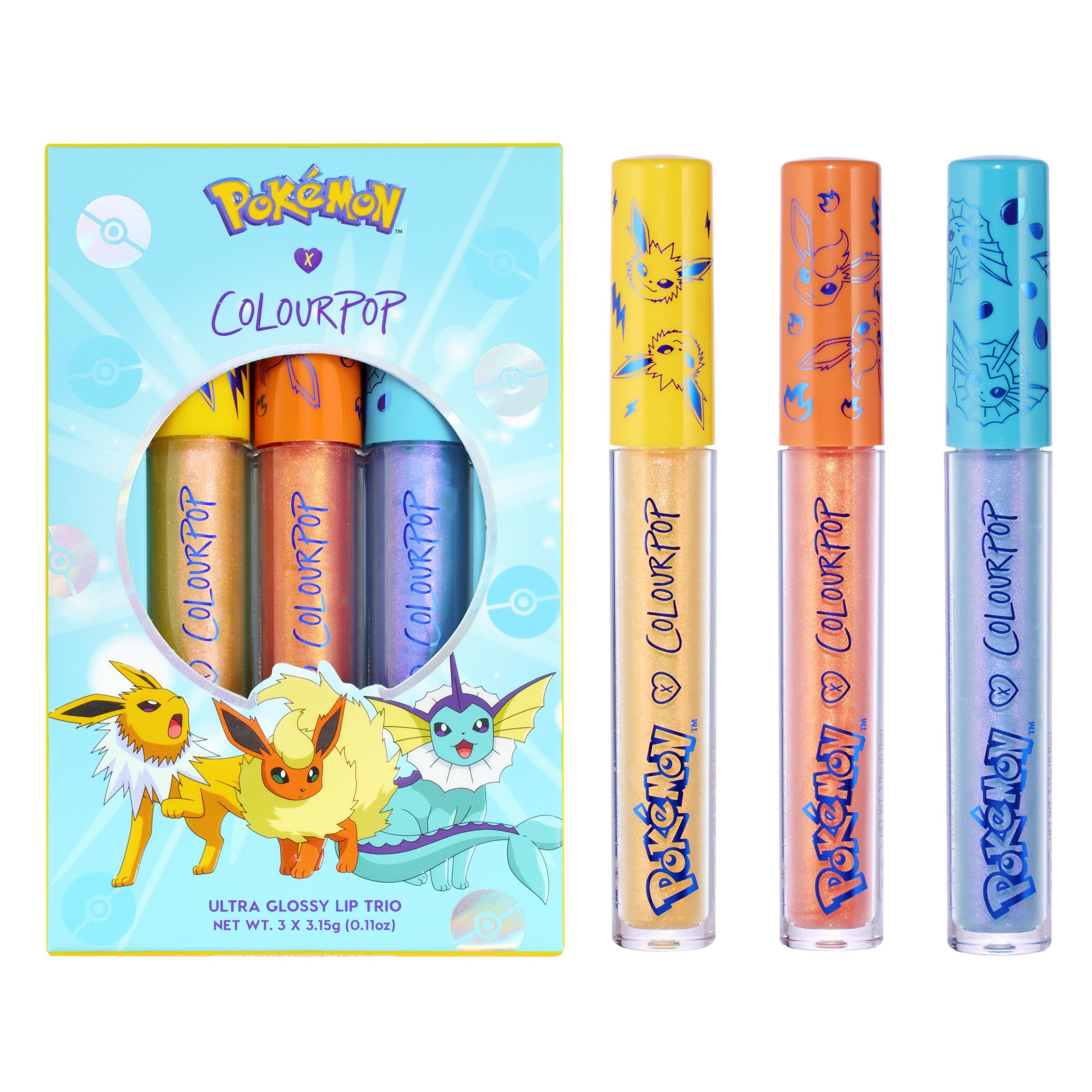 ColourPop Evolution gloss Jolteon close-up showcases pearlized shine for a hydrated, glossy pout.
