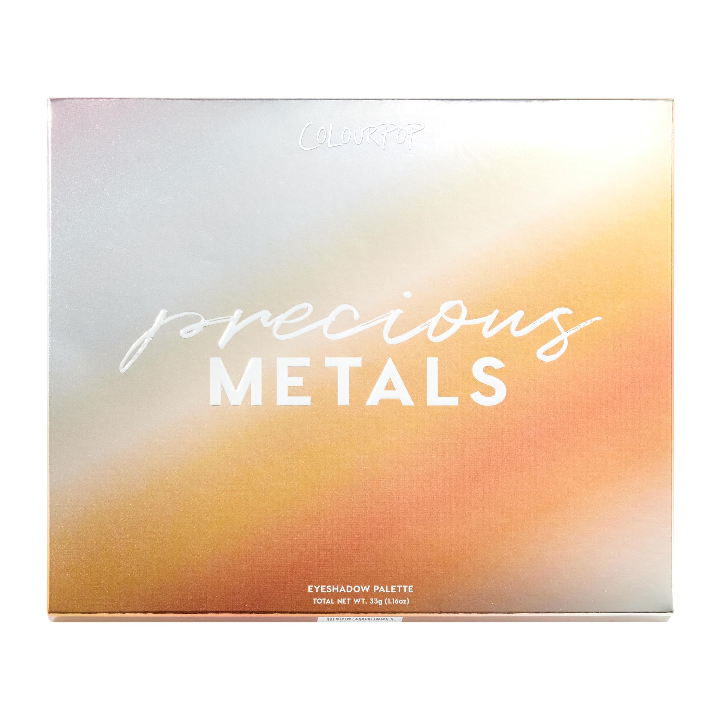 ColourPop Precious Metals Palette packaging is a travel-friendly compact.