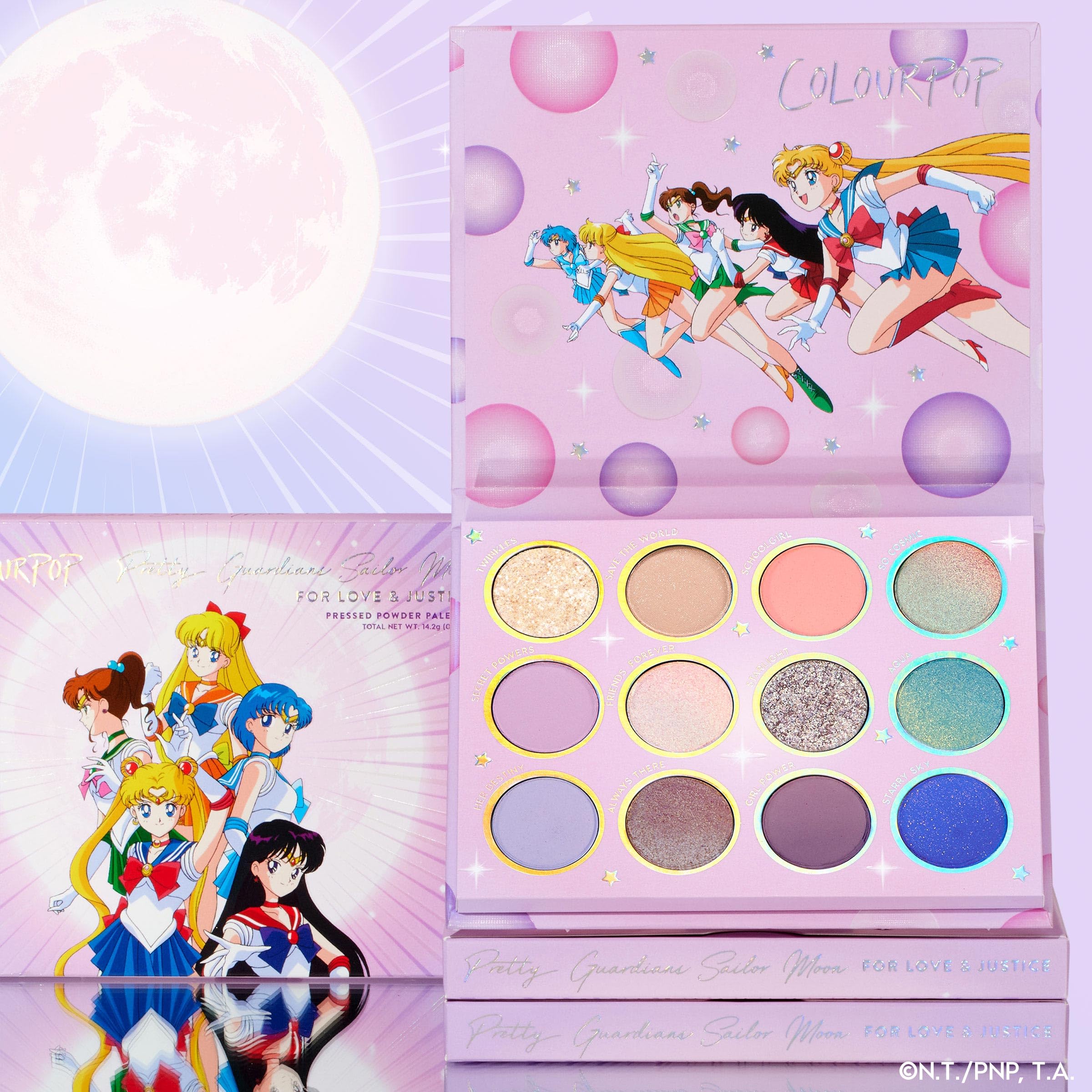 ColourPop Sailor Moon For Love and Justice brush-application grid demonstrates color payoff with the right tools.