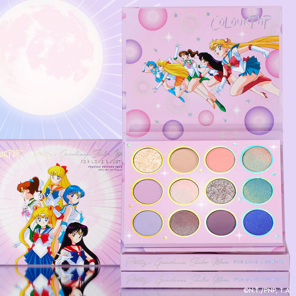 ColourPop Sailor Moon For Love and Justice brush-application grid demonstrates color payoff with the right tools.