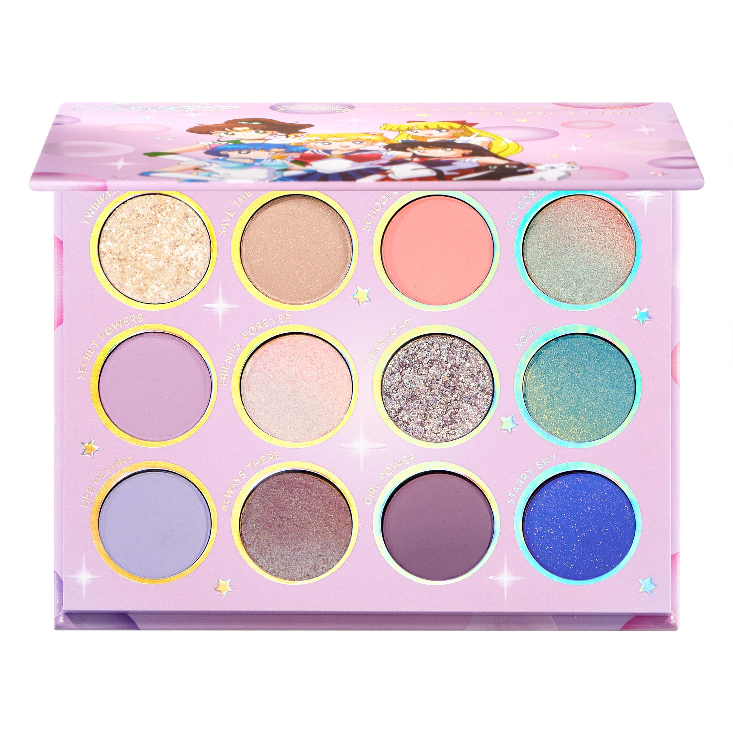 ColourPop Sailor Moon For Love and Justice palette open shows vibrant payoff for versatile day-to-night looks.