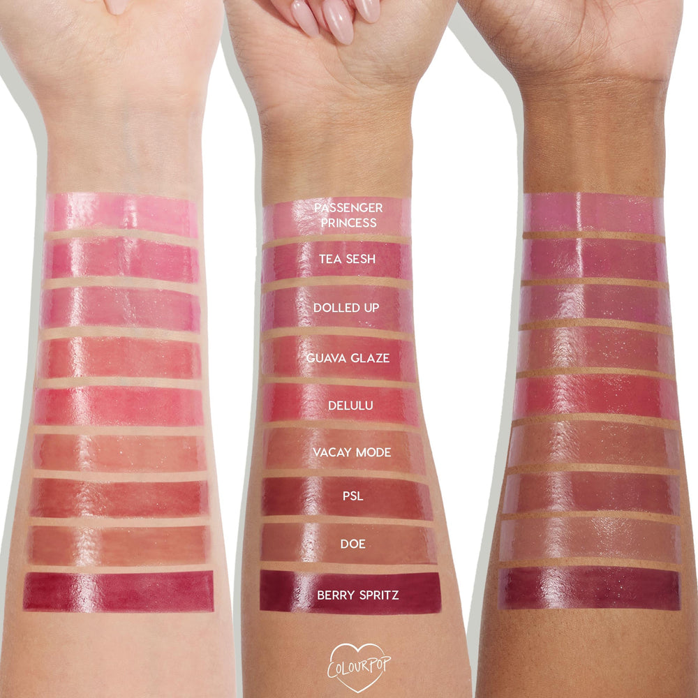 ColourPop So Juicy Plumping Lip Gloss Balm berry spritz demonstrates color payoff and hydration