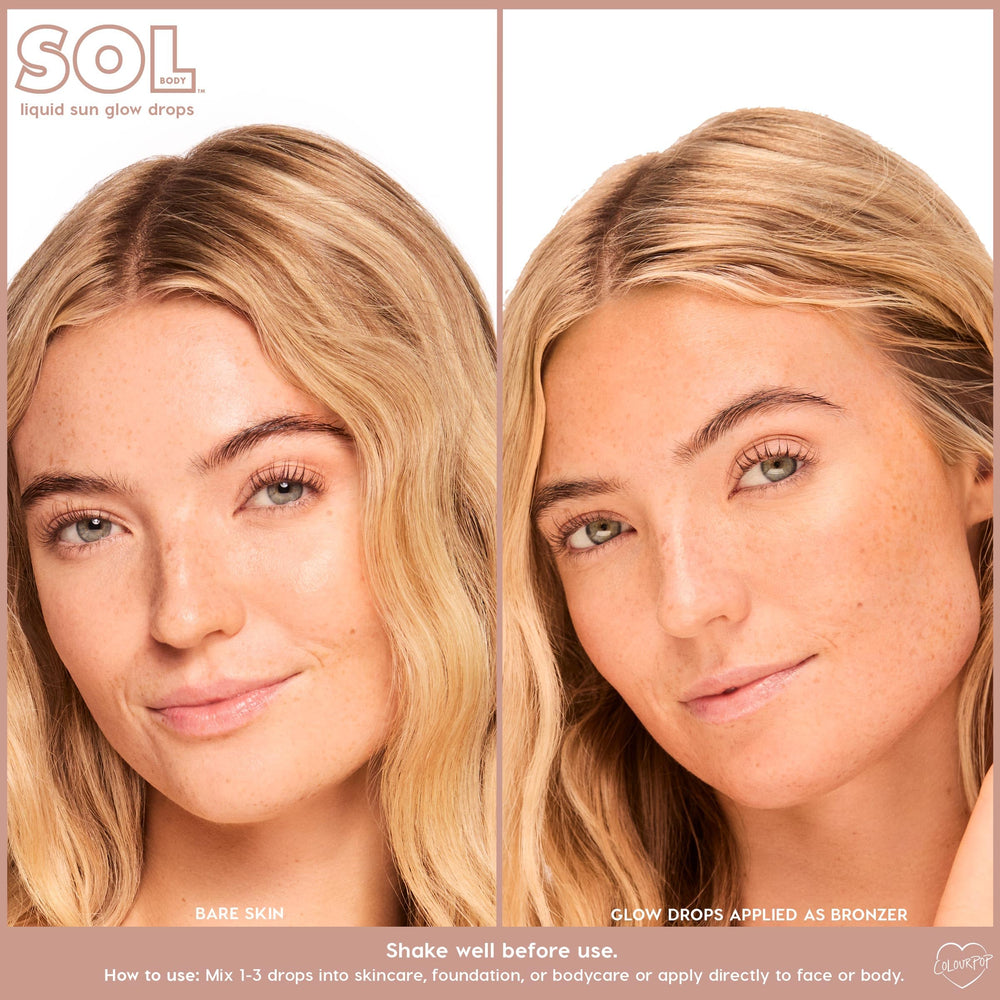 ColourPop Sol Glow Drops on body application provides a luminous, even tone
