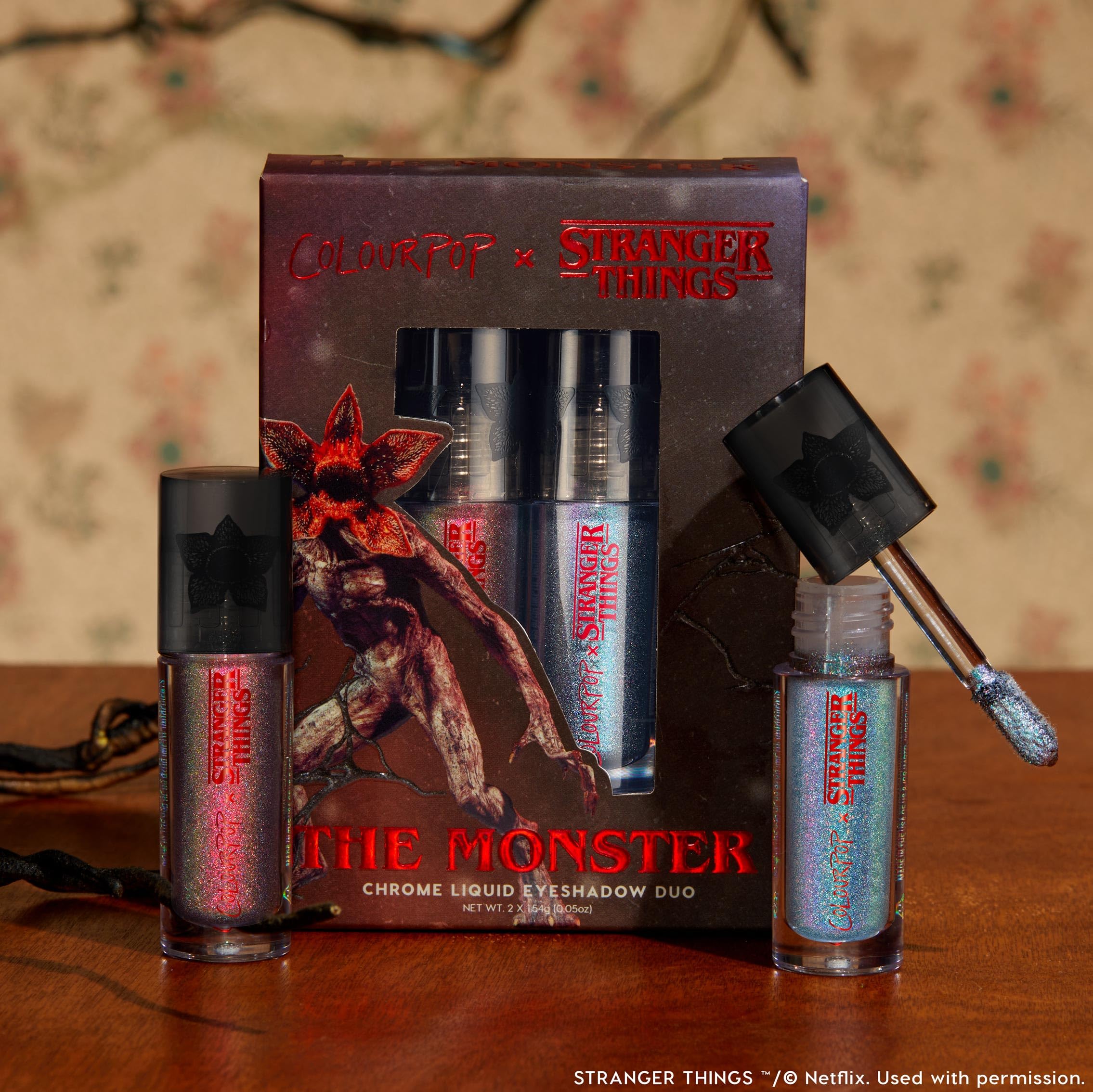 ColourPop Stranger Things duo swatches show color-shifting drama for versatile looks.