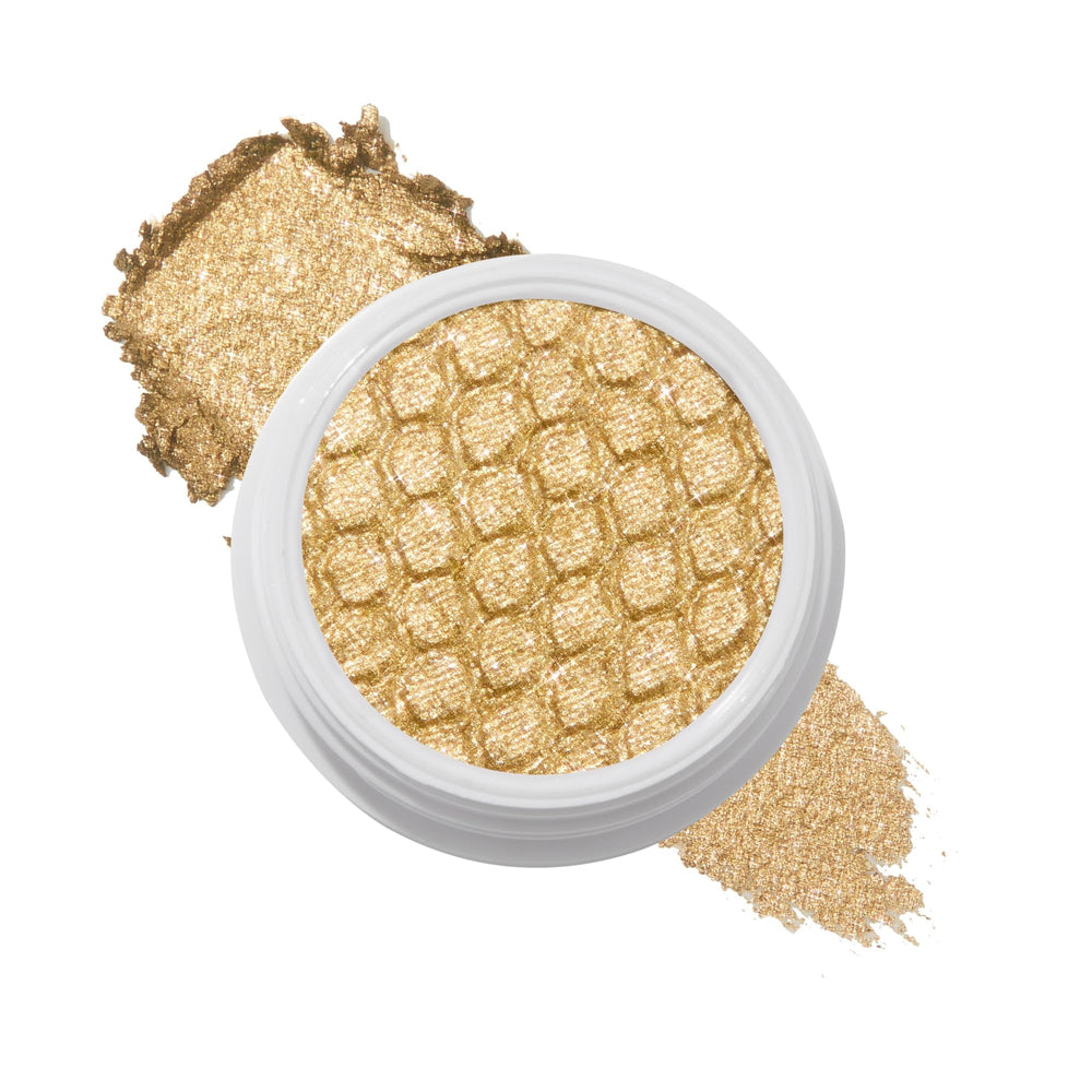 ColourPop Super Shock Shadow Cheap Date glitter glow on eyelid highlighting rich shimmer.