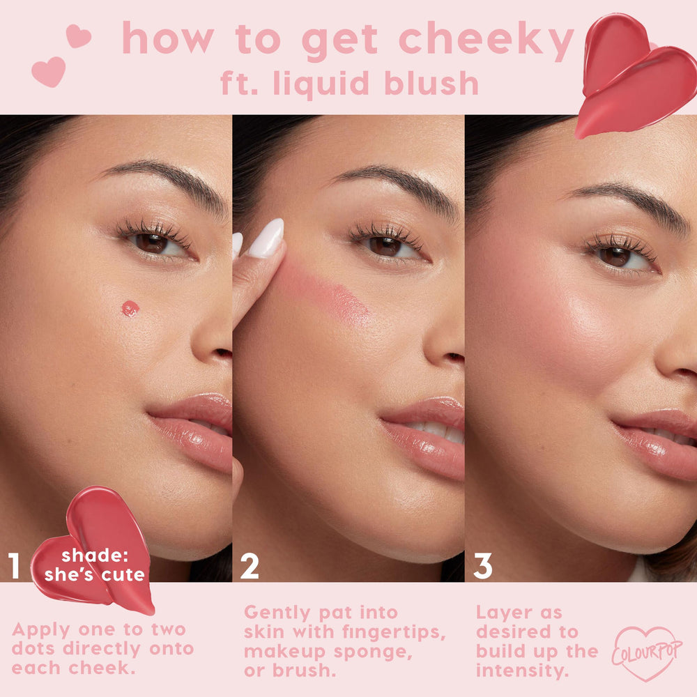 Dewy ColourPop blush glow finish on skin for radiant cheeks.