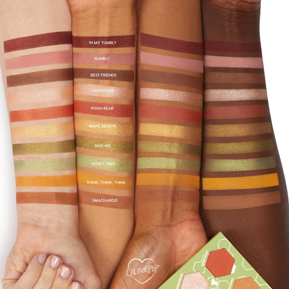 ColourPop Winnie the Pooh Sweet As Can Bee metallic shades provide reflective finishes for glam moments
