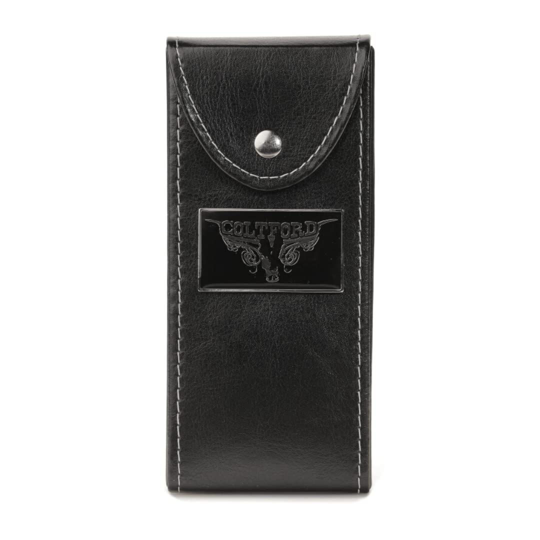 Colt Ford Cologne box cover with black leather finish on display