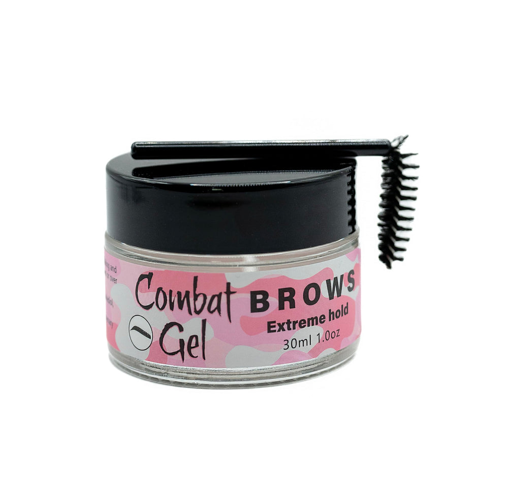 Combat Brow Gel wand applicator provides precise, long-lasting brow definition.
