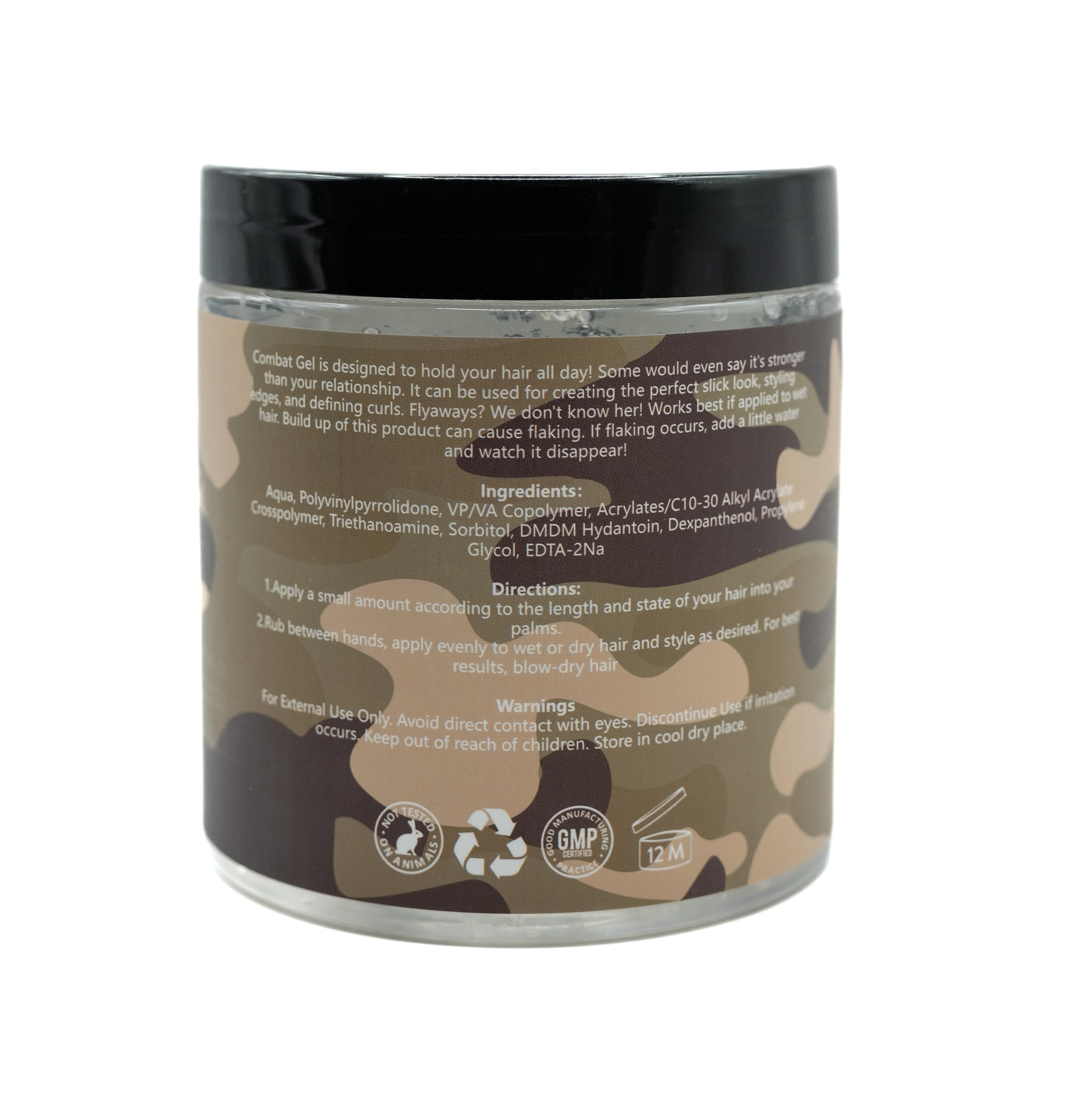 Combat Gel styling for edges and curls, suitable for all ages.