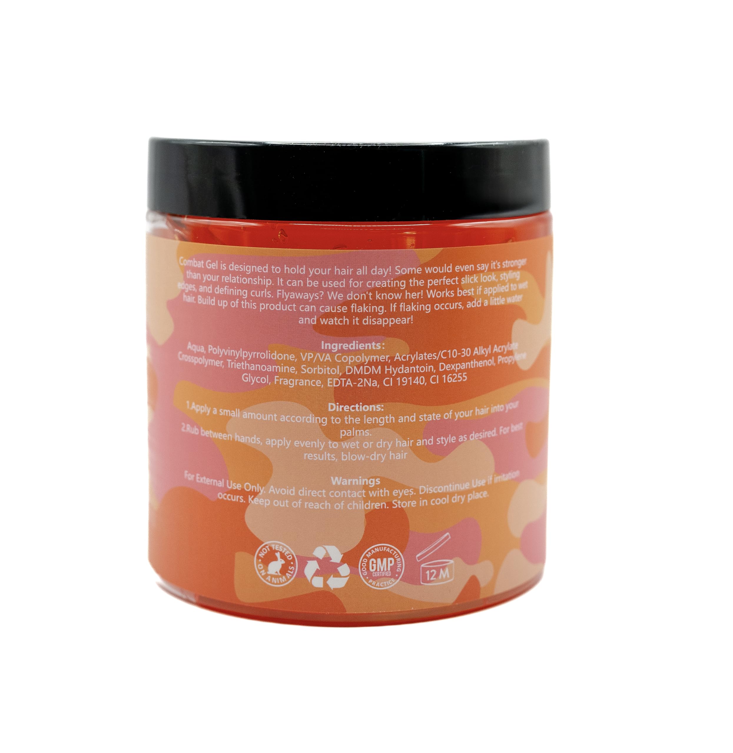 Combat Gel edge-lay action on hairline for smooth, defined edges.