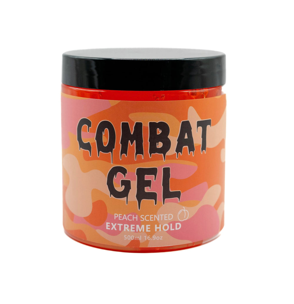 Combat Gel peach-styling demo demonstrates a sleek, polished look.